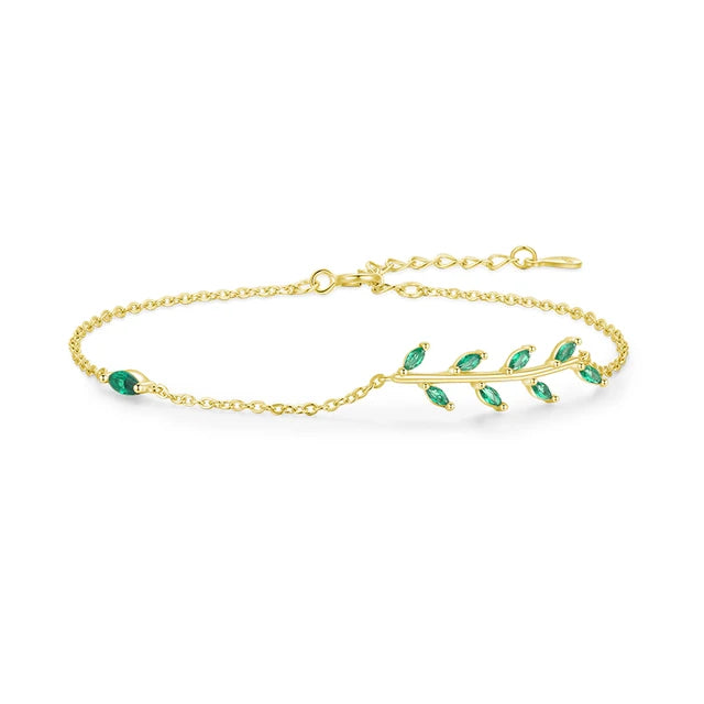 Pulseira Feminina Folhas Verdes em Prata 925