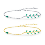 Pulseira Feminina Folhas Verdes em Prata 925